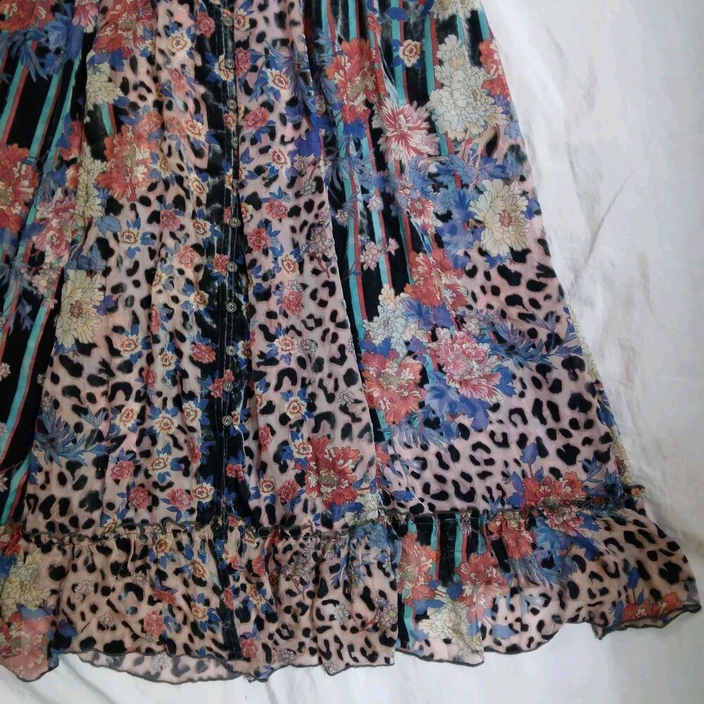 $575 NWT JOHNNY WAS Multicolored Ontar Beesley Dress Burnout Floral Leopard L - Picture 6 of 16